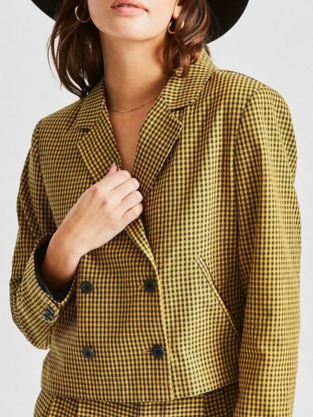 Brixton Miranda gingham cropped blazer black and yellow